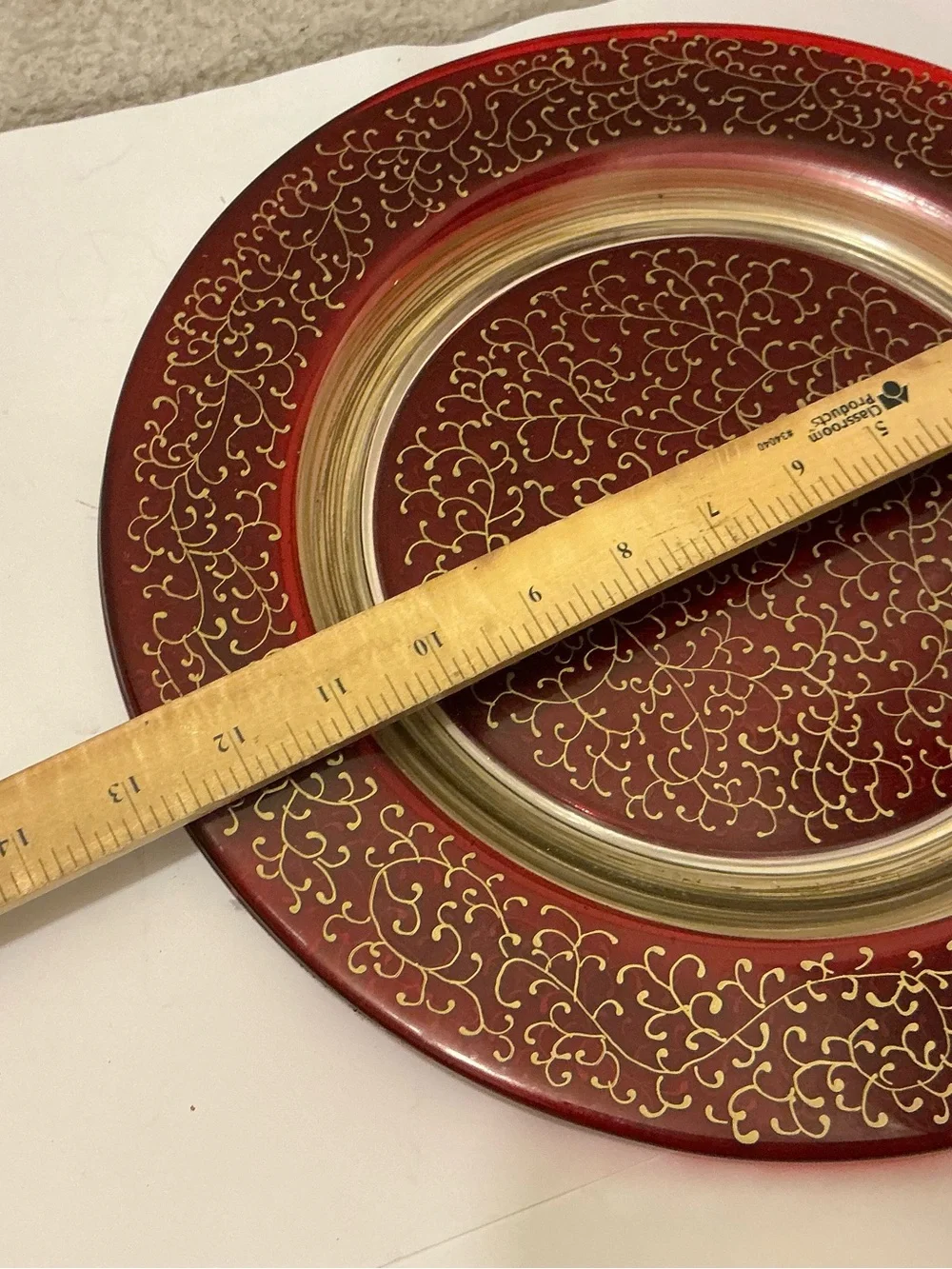 2 Pier 1 Red and Gold Decorative Charger Plate